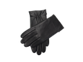 Crossed pair of black NEXUSKIN men's classic Nappa leather touchscreen gloves