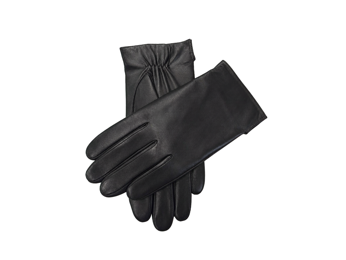 Crossed pair of black NEXUSKIN men's classic Nappa leather touchscreen gloves