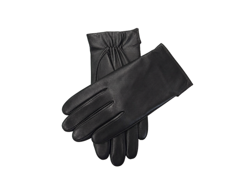 Crossed pair of black NEXUSKIN men's classic Nappa leather touchscreen gloves
