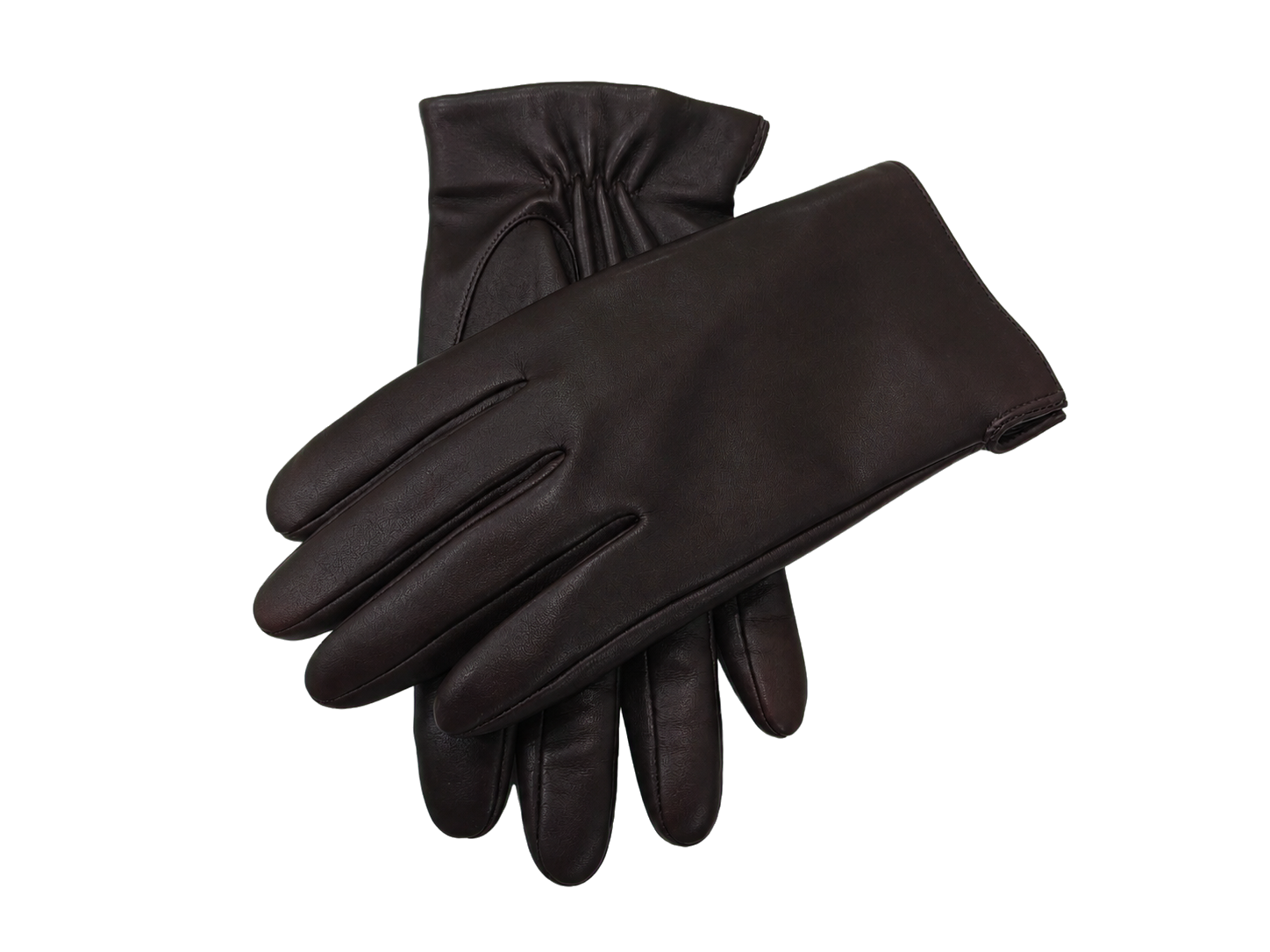 Crossed pair of brown NEXUSKIN men's classic Nappa leather touchscreen gloves