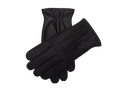 Crossed pair of black NEXUSKIN men's selected deerskin touchscreen gloves