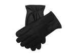 Crossed pair of black NEXUSKIN men's selected deerskin touchscreen gloves