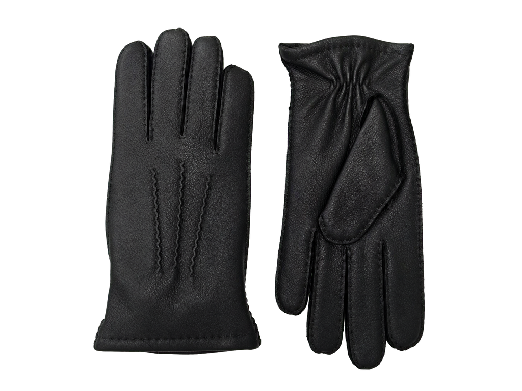 Black NEXUSKIN men's deerskin gloves shown from palm and back