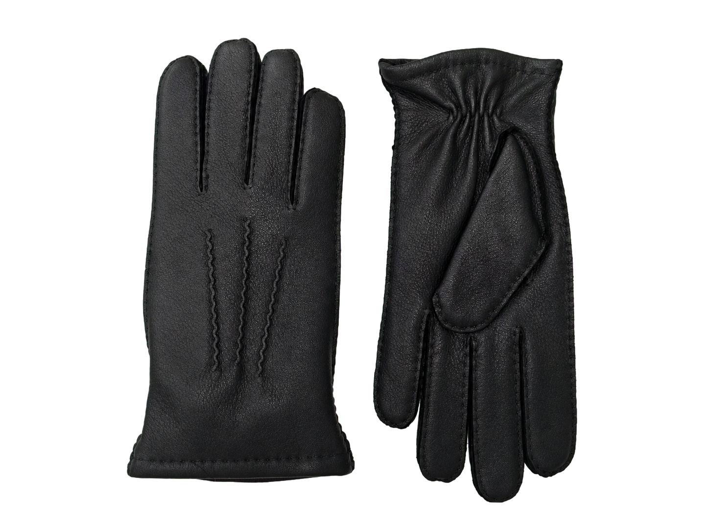 Black NEXUSKIN men's deerskin gloves shown from palm and back