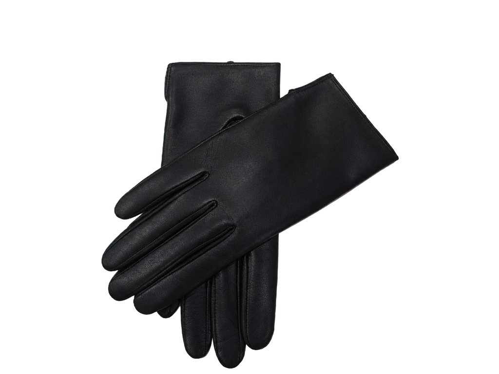 Crossed pair of black NEXUSKIN women's classic Nappa leather touchscreen gloves
