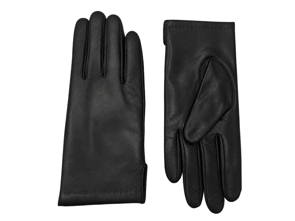 Black NEXUSKIN women's classic Nappa leather gloves shown from palm and back