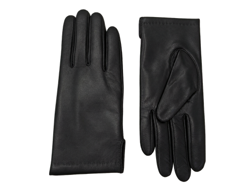 Black NEXUSKIN women's classic Nappa leather gloves shown from palm and back