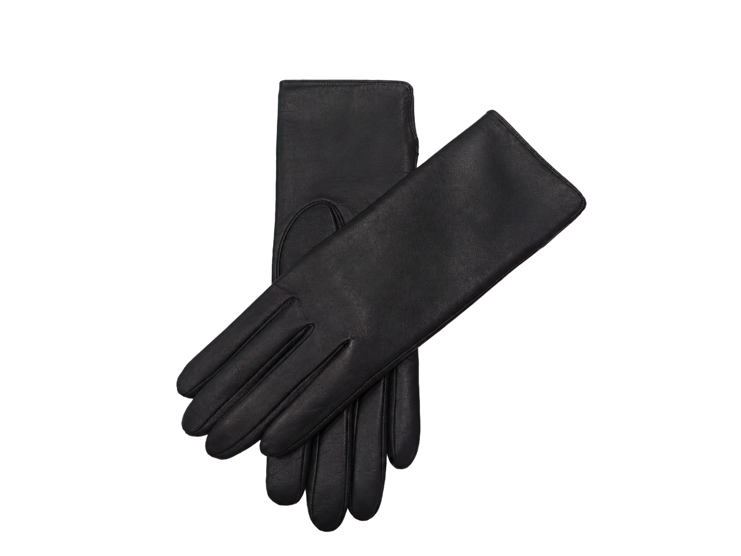 Crossed pair of black NEXUSKIN women's long Nappa leather touchscreen gloves