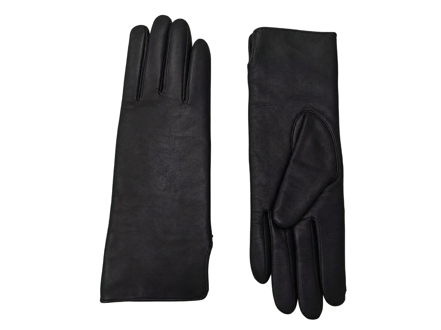 Black NEXUSKIN women's long Nappa leather gloves shown from palm and back